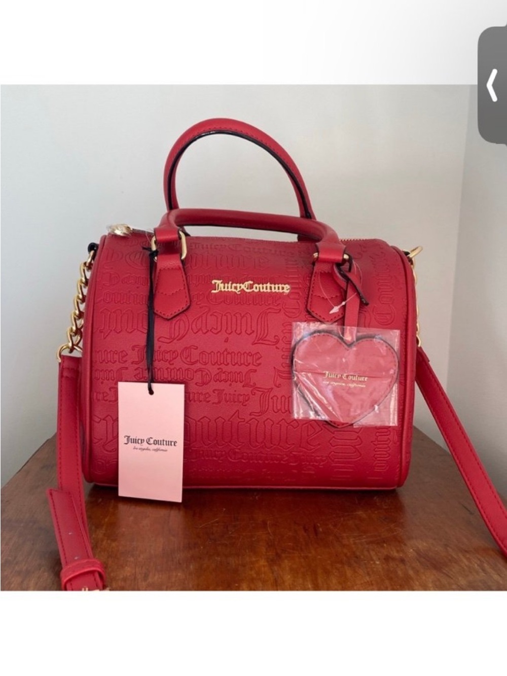 Juicy Couture Red Embossed Barrel Satchel with Gold Hardware